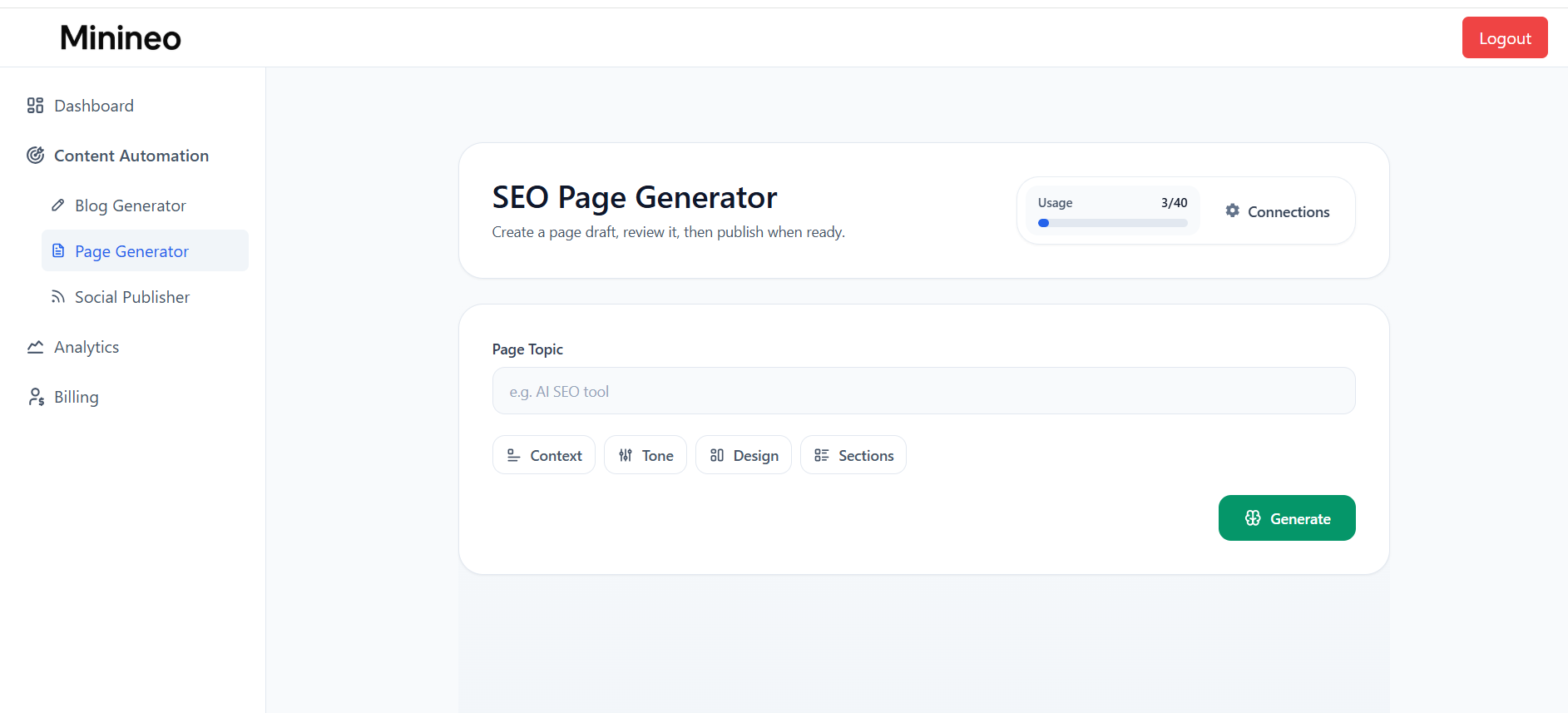 Core Features of the Minineo AI SEO Platform